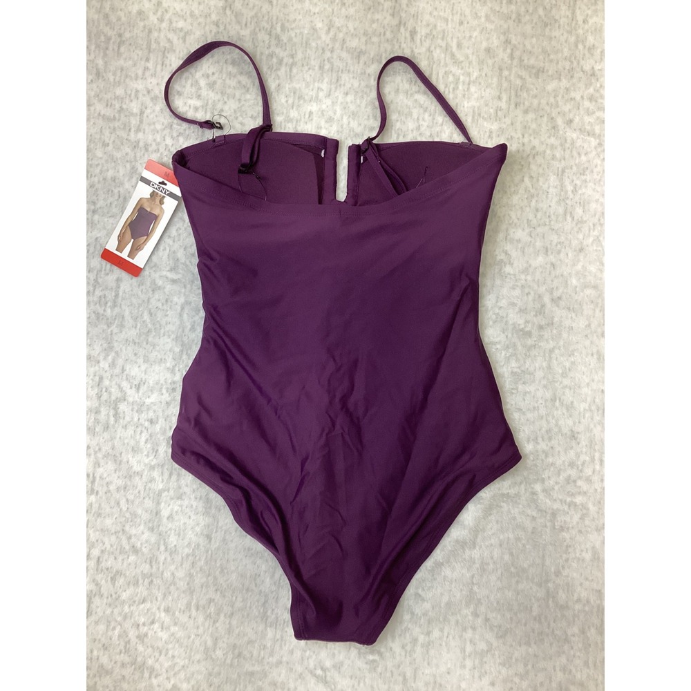 DKNY Womens Purple Ruched U-Wire Bandeau One Piece Swimsuit 1943727 New M - Picture 4 of 5